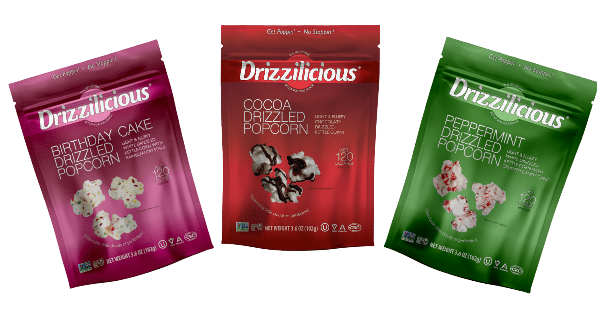 3 Flavor Variety Popcorn [Cocoa, Birthday, Peppermint] 3.6oz - Drizzilicious