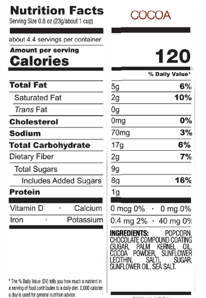 Dark Cocoa Popcorn 3.6oz - Drizzilicious